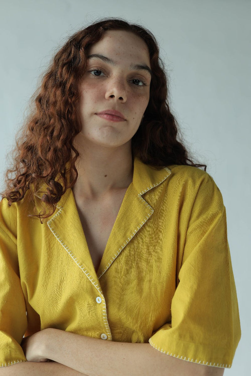 Kate Top-Yellow cotton by MASON AND MILL in yellow color for women Worldwide
