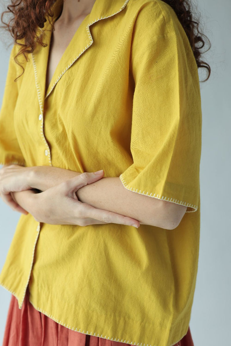 Kate Top-Yellow cotton by MASON AND MILL in yellow color for women Worldwide