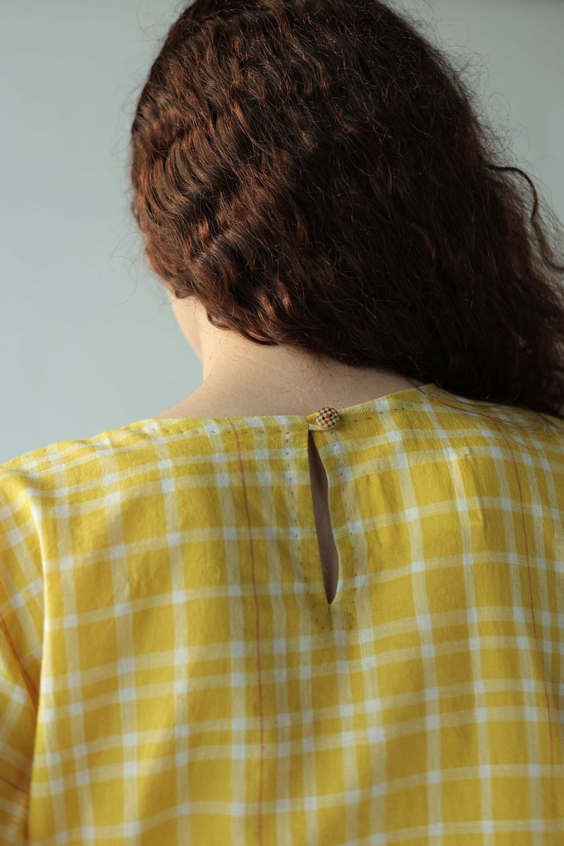 Mona Top-Yellow checks cotton by MASON AND MILL in yellow color for women Worldwide