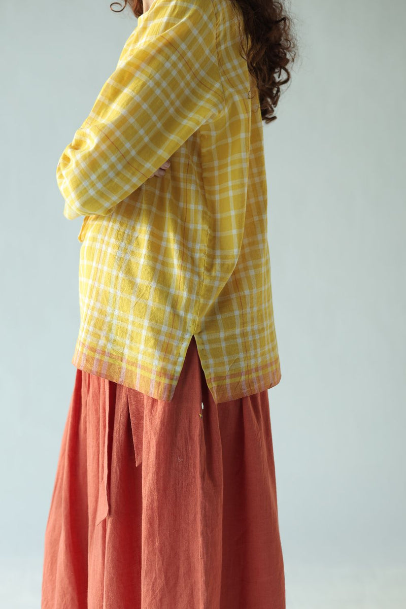 Mona Top-Yellow checks cotton by MASON AND MILL in yellow color for women Worldwide