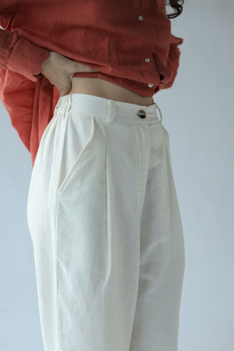Spector Pants-White cotton by MASON AND MILL in white color for women Worldwide