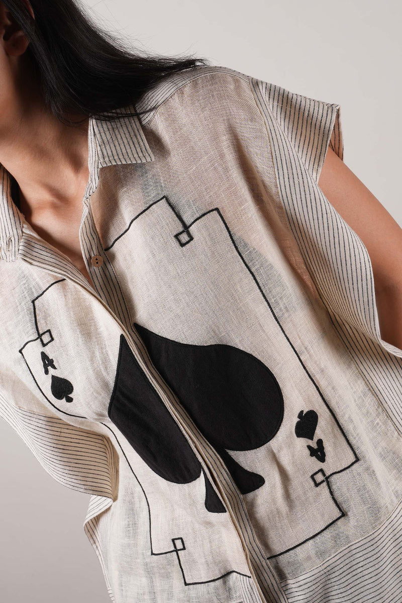 Mati Ace Shirt-Oatmeal linen top/shirt by in beige for women Worldwide