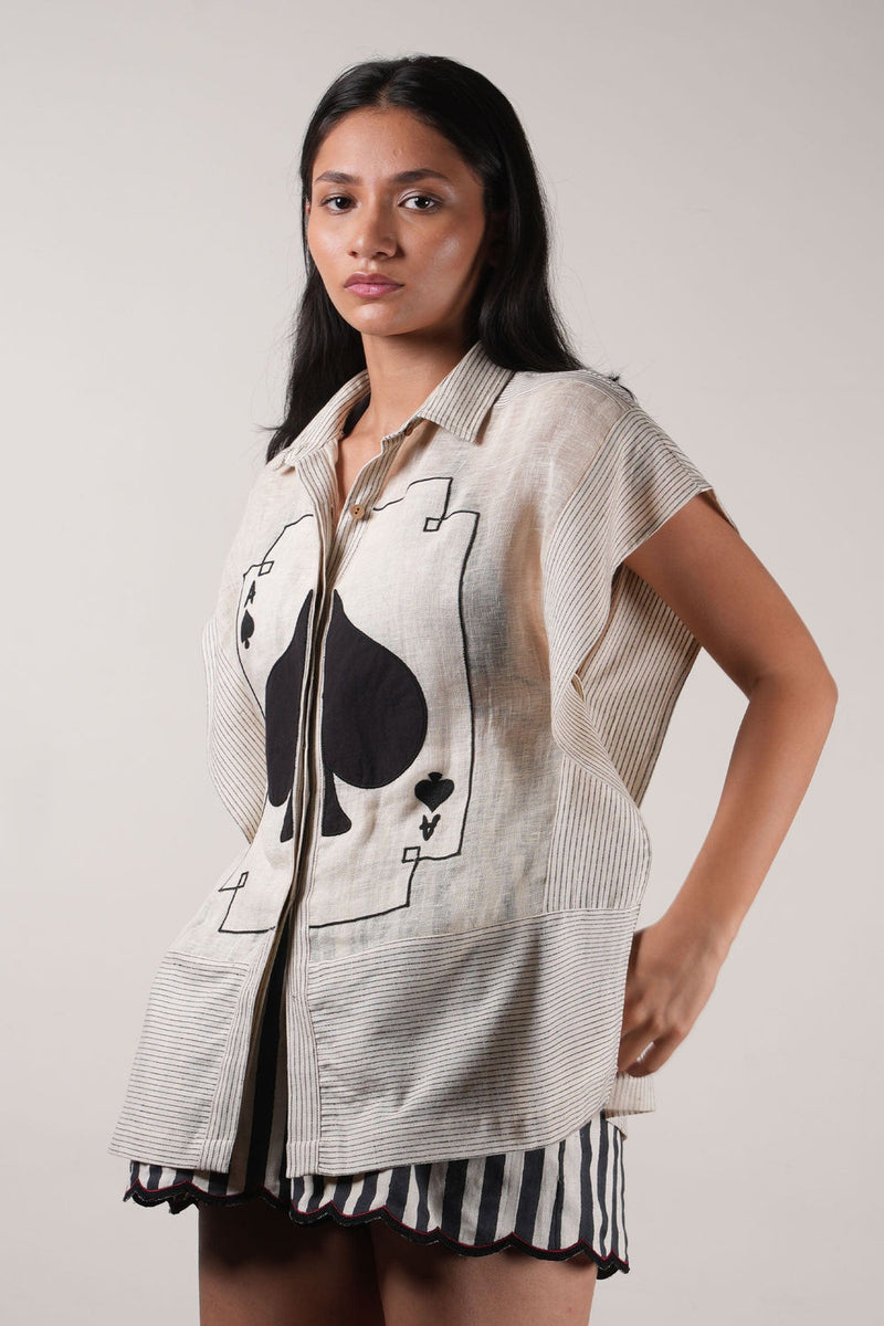 Mati Ace Shirt-Oatmeal linen top/shirt by in beige for women Worldwide