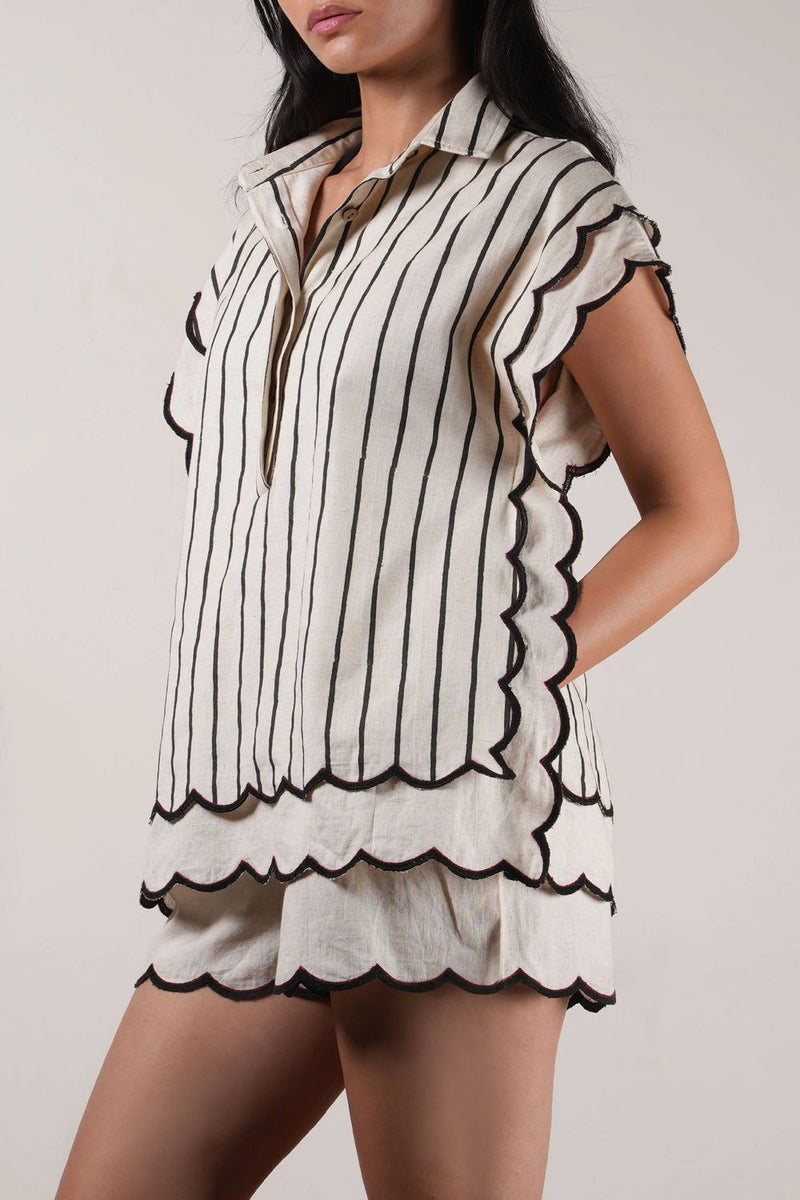 Mati Scallop Shirt-Oatmeal linen top/shirt by in beige for women Worldwide