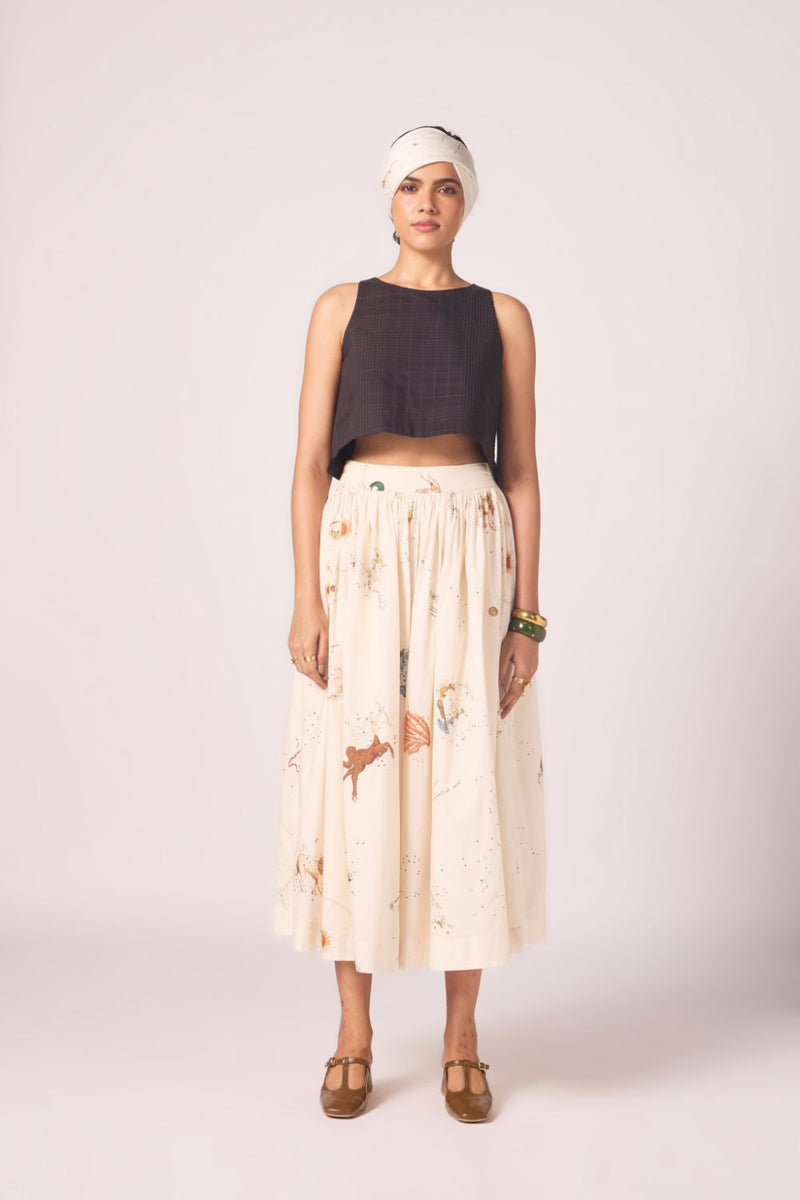 Maud Zodiac Print Cotton Skirt cotton by The Summer House for women Worldwide