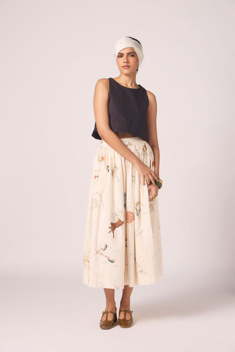 Maud Zodiac Print Cotton Skirt cotton by The Summer House for women Worldwide