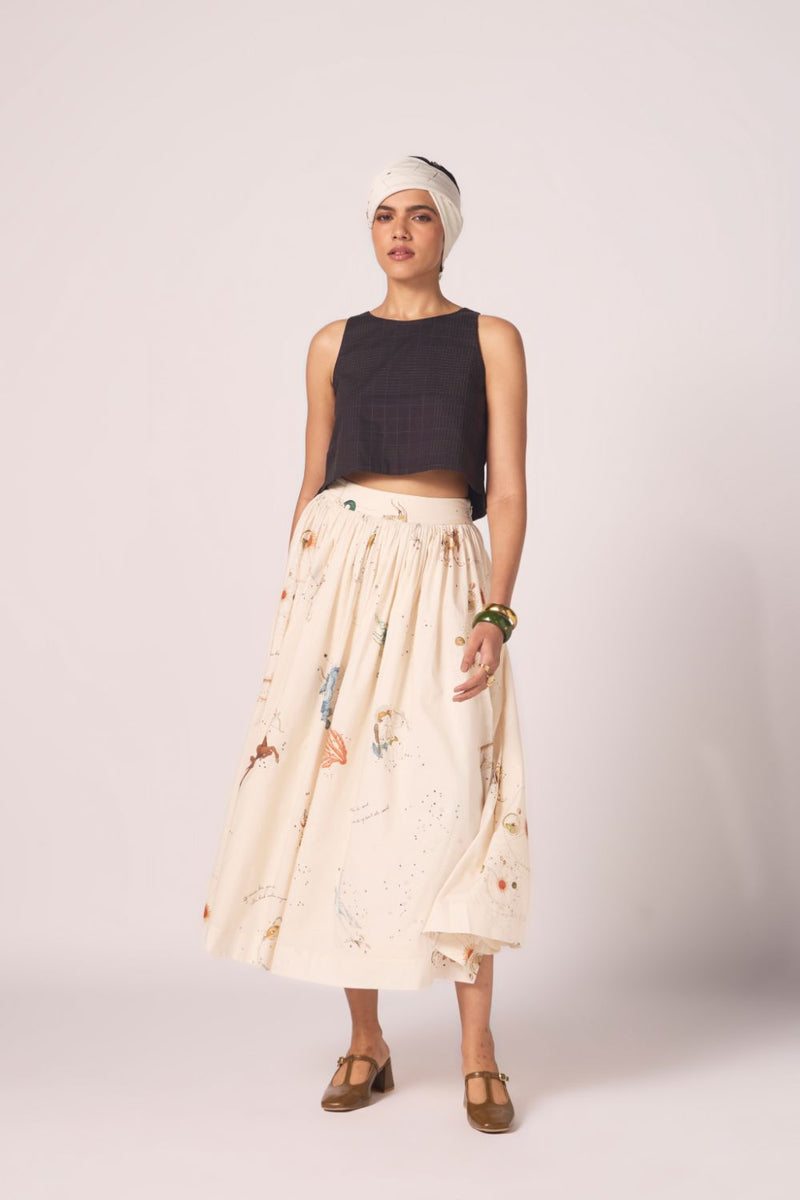 Maud Zodiac Print Cotton Skirt cotton by The Summer House for women Worldwide