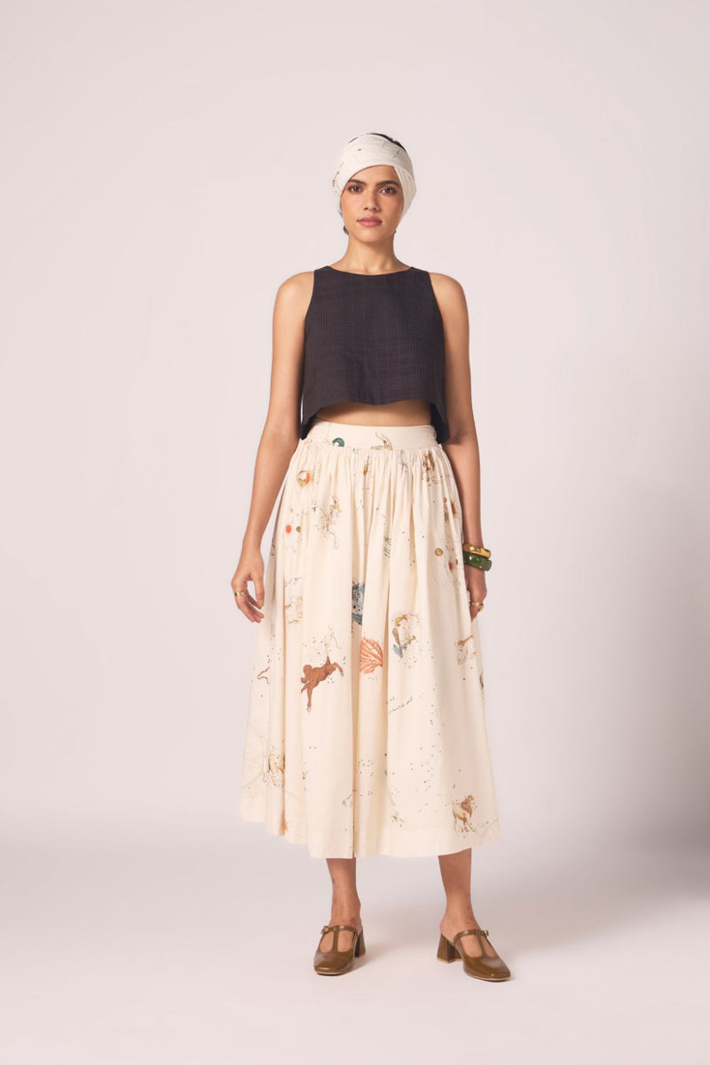 Maud Zodiac Print Cotton Skirt cotton by The Summer House for women Worldwide