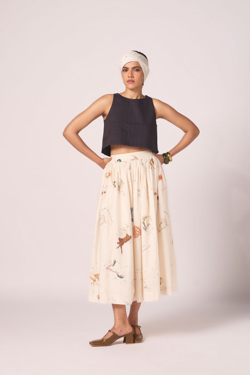 Maud Zodiac Print Cotton Skirt cotton by The Summer House for women Worldwide