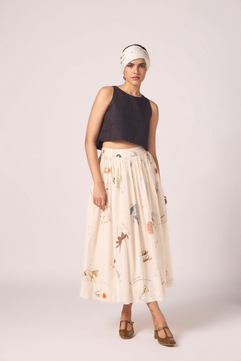 Maud Zodiac Print Cotton Skirt cotton by The Summer House for women Worldwide