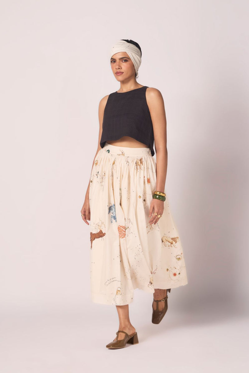 Maud Zodiac Print Cotton Skirt cotton by The Summer House for women Worldwide