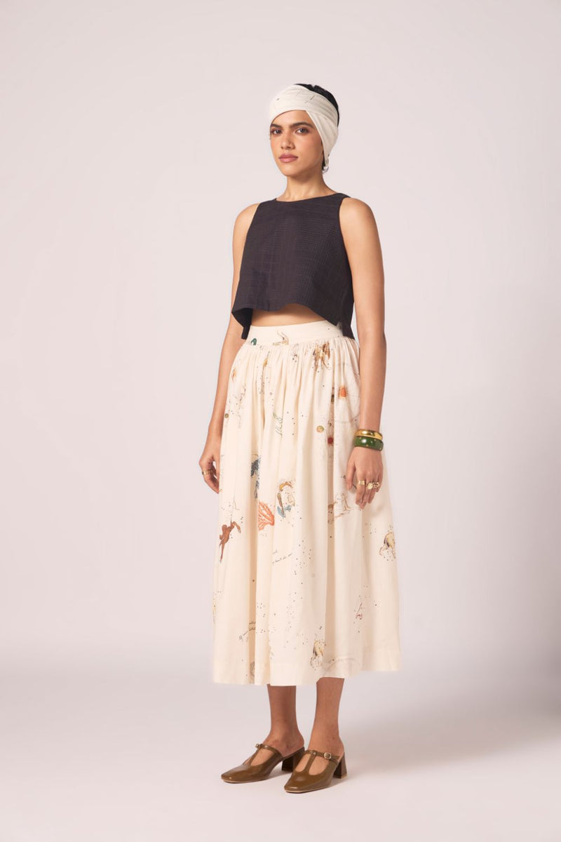Maud Zodiac Print Cotton Skirt cotton by The Summer House for women Worldwide