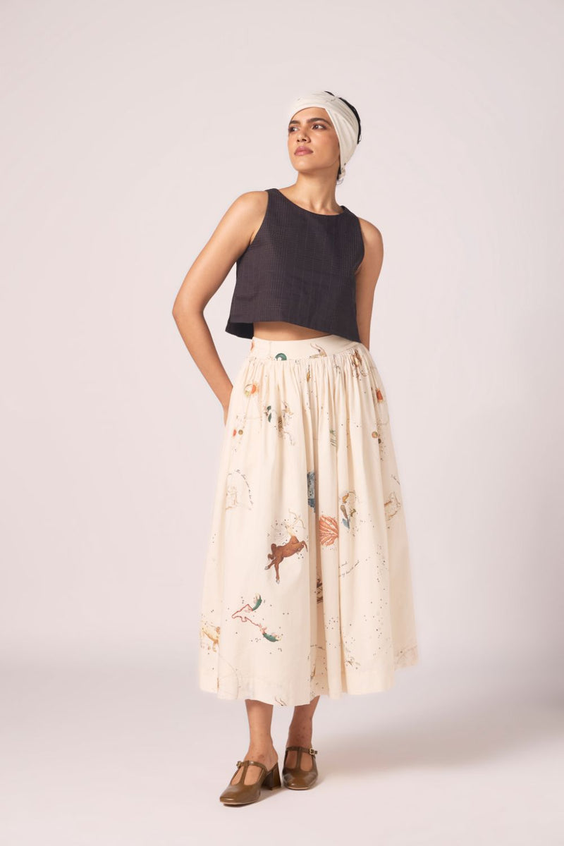 Maud Zodiac Print Cotton Skirt cotton by The Summer House for women Worldwide