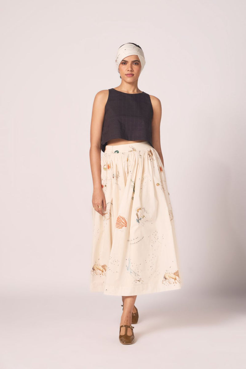 Maud Zodiac Print Cotton Skirt cotton by The Summer House for women Worldwide