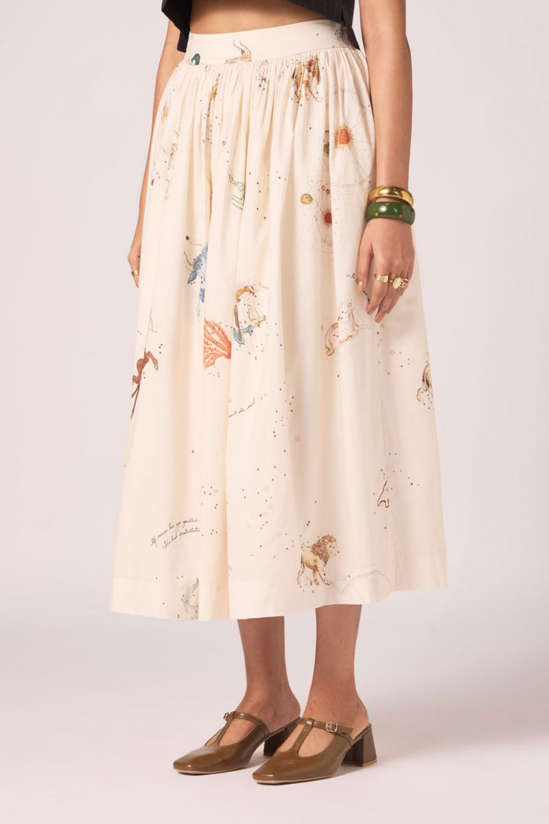 Maud Zodiac Print Cotton Skirt cotton by The Summer House for women Worldwide