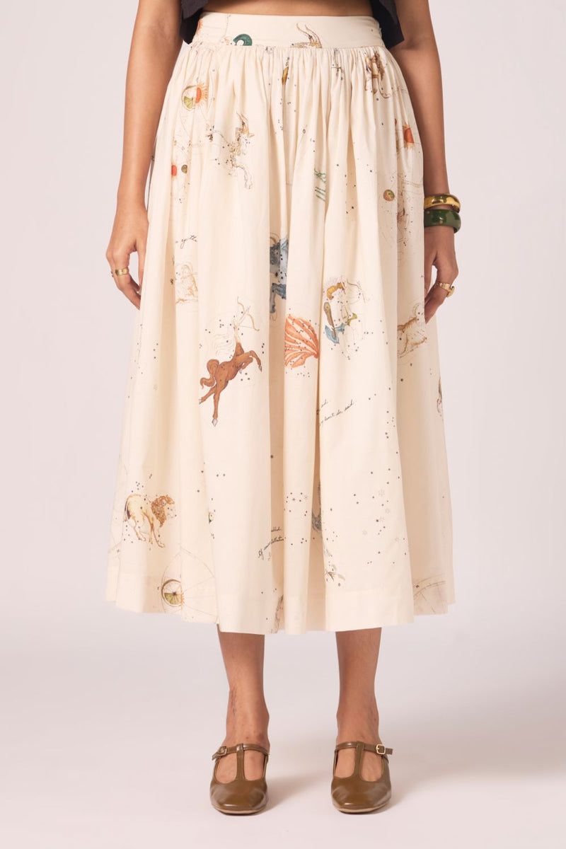 Maud Zodiac Print Cotton Skirt cotton by The Summer House for women Worldwide