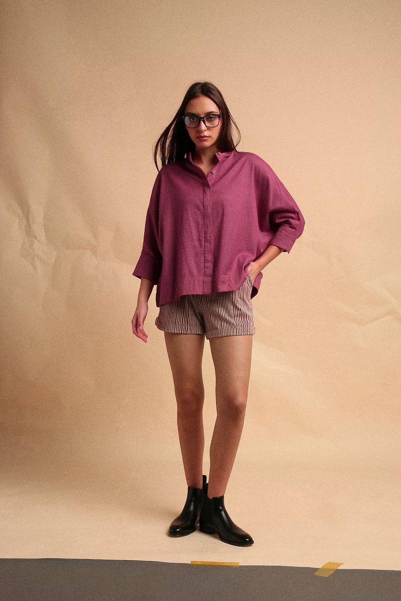Mauve Oversized Ret Shirt 100% cotton by Mati in mauve color for women Worldwide