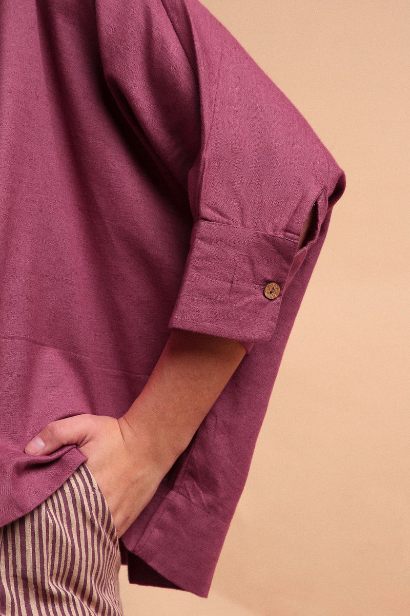 Mauve Oversized Ret Shirt 100% cotton by Mati in mauve color for women Worldwide