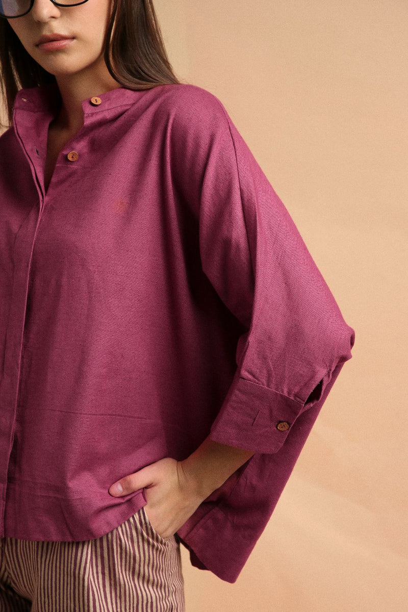 Mauve Oversized Ret Shirt 100% cotton by Mati in mauve color for women Worldwide