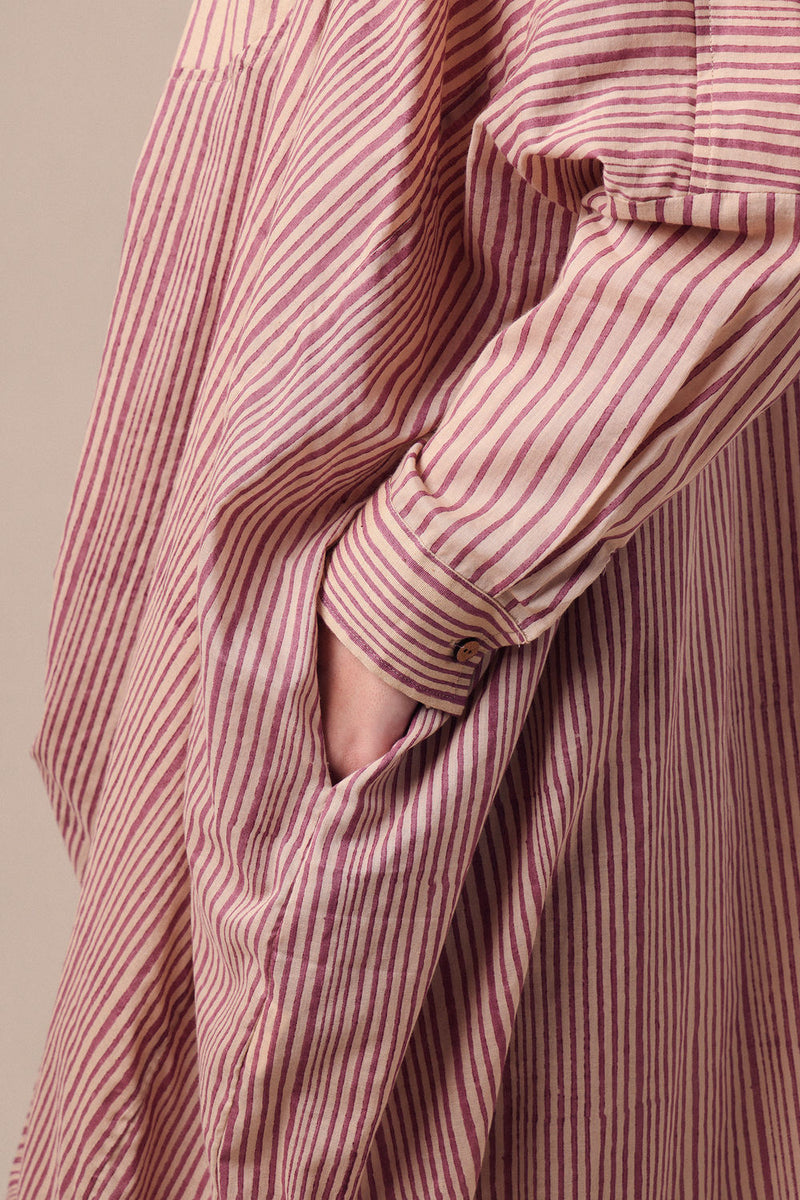 Mauve Striped Shirt Cowl Tunic & SE Pants Co-Ord Set (2 PCS) cotton co-ord set by Mati in mauve for women Worldwide
