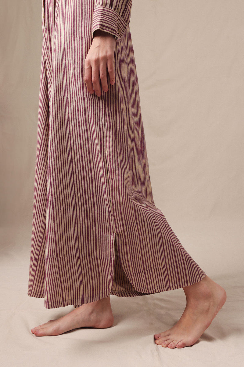 Mauve Striped Shirt Sphara Jumpsuit cotton jumpsuit by Mati in mauve for women Worldwide