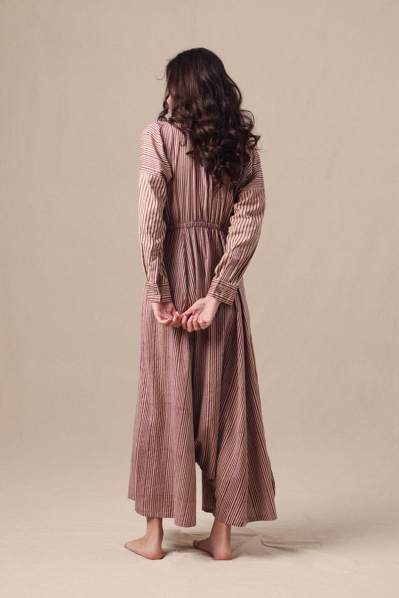 Mauve Striped Shirt Sphara Jumpsuit cotton jumpsuit by Mati in mauve for women Worldwide