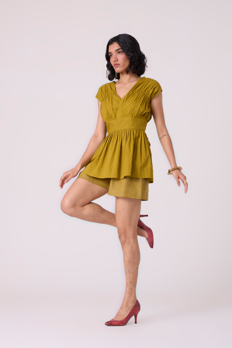 Maxim Olive Linen Shorts all linen by The Summer House in green color for women Worldwide