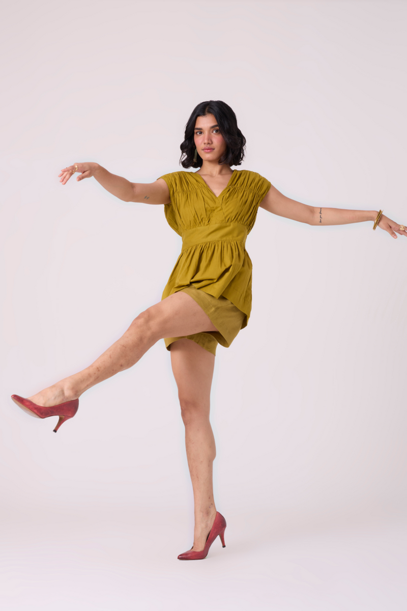 Maxim Olive Linen Shorts all linen by The Summer House in green color for women Worldwide