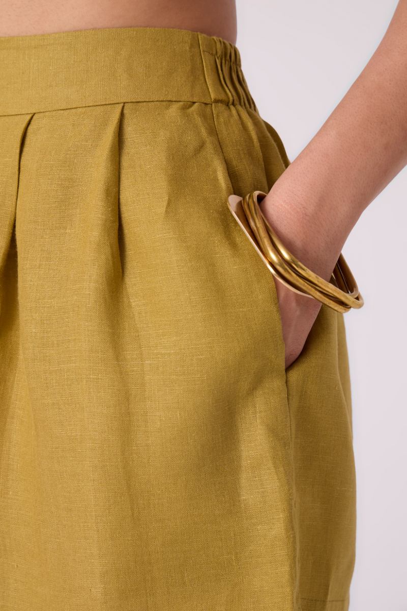 Maxim Olive Linen Shorts all linen by The Summer House in green color for women Worldwide
