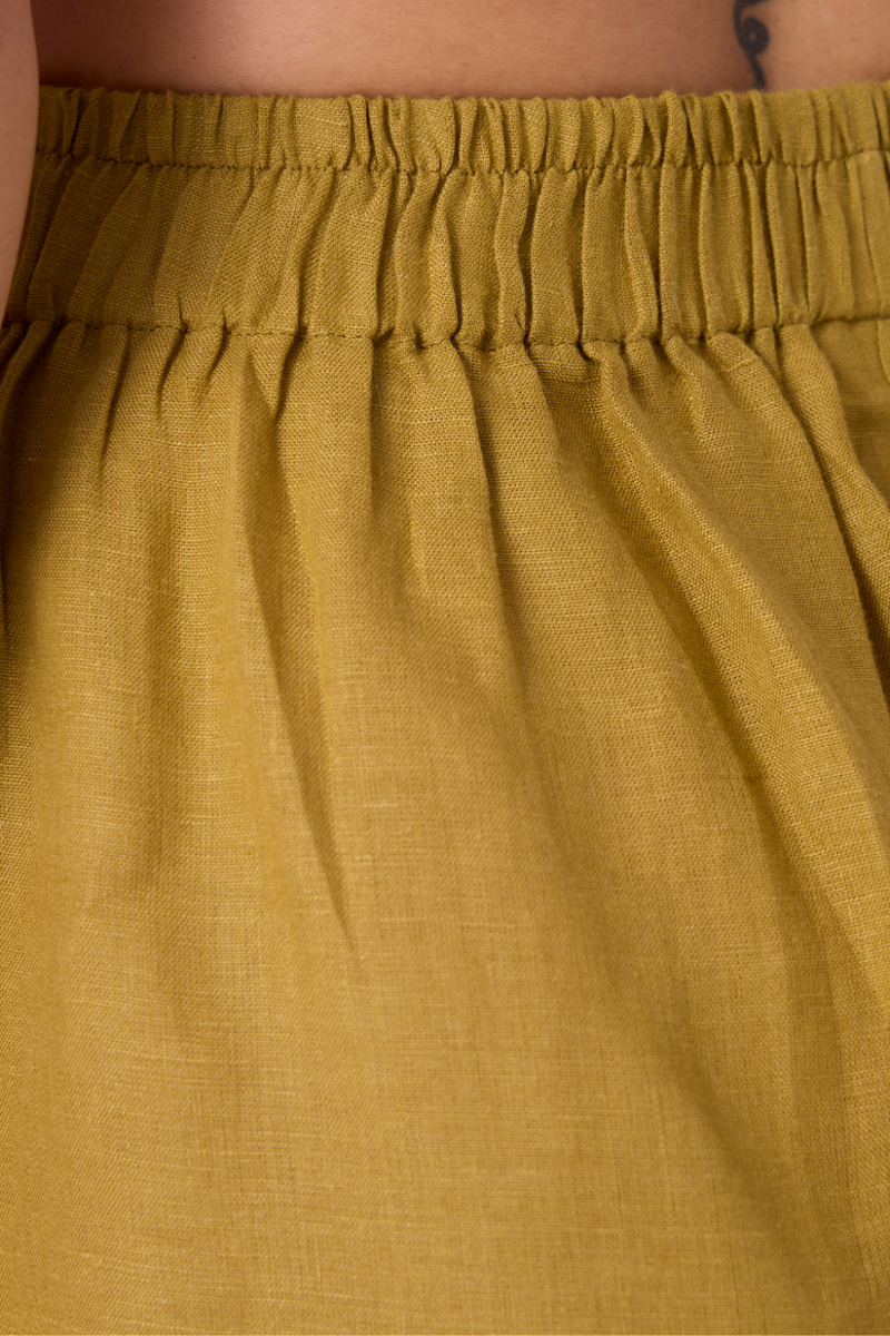 Maxim Olive Linen Shorts all linen by The Summer House in green color for women Worldwide
