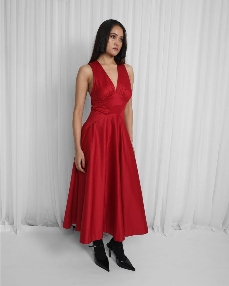 Medora Dress-Red 100% cotton by Leh Studios in red color for women Worldwide