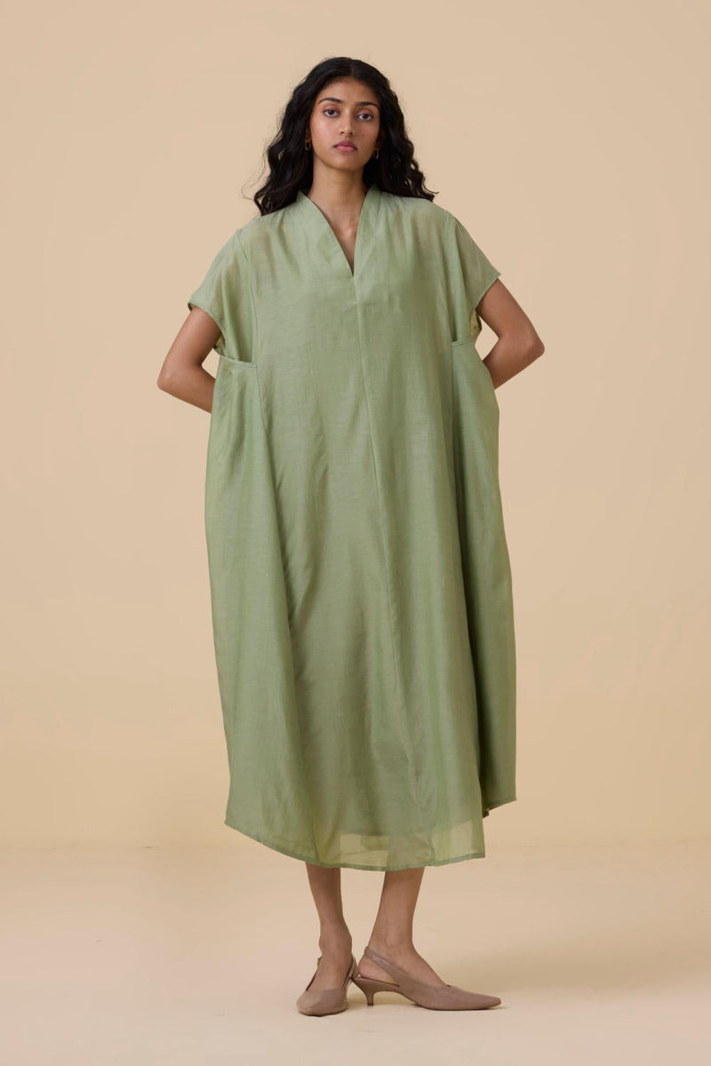 Meer Green Kaftan silk by The Summer House in green color for women Worldwide