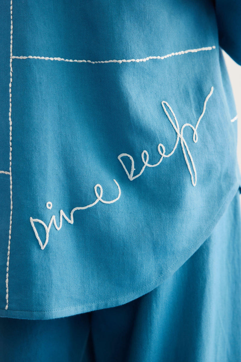 Meet Me By The Sea Handwoven Twill Shirt twill by SUI in blue color for women Worldwide