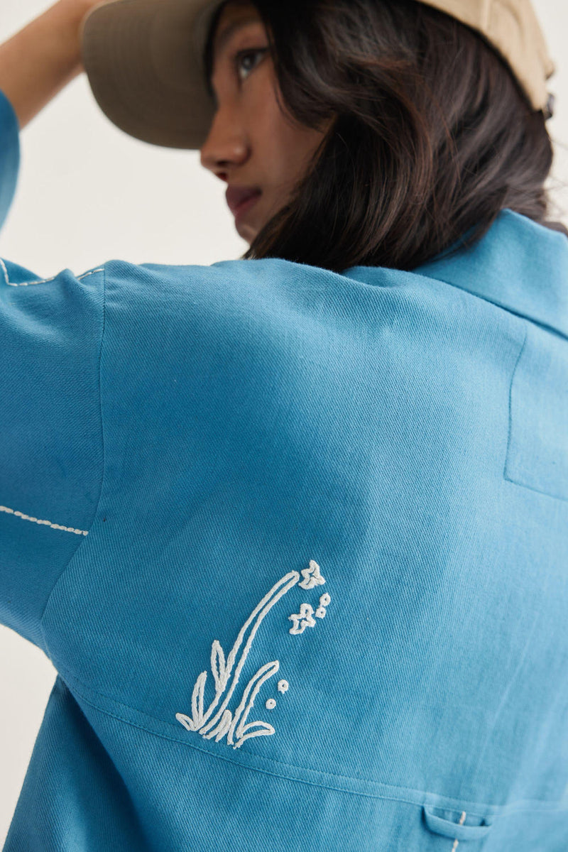 Meet Me By The Sea Handwoven Twill Shirt twill by SUI in blue color for women Worldwide