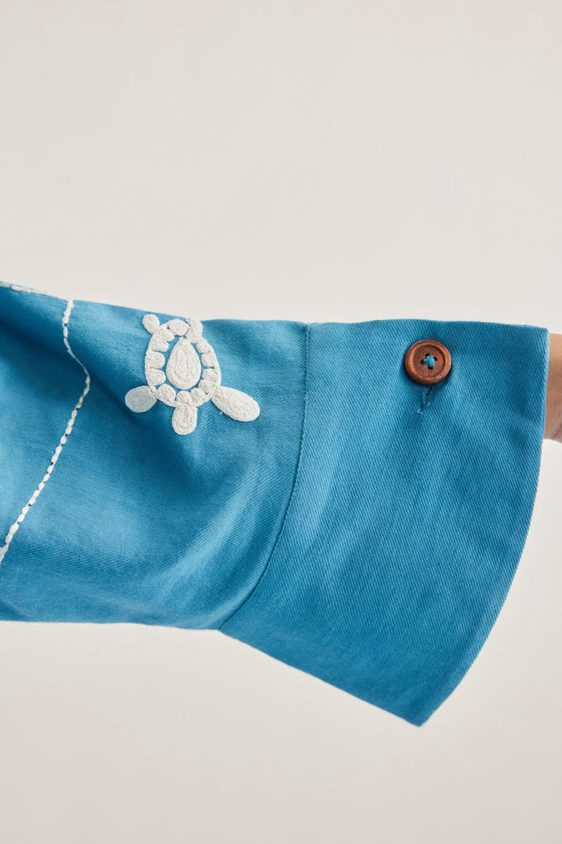 Meet Me By The Sea Handwoven Twill Shirt twill by SUI in blue color for women Worldwide