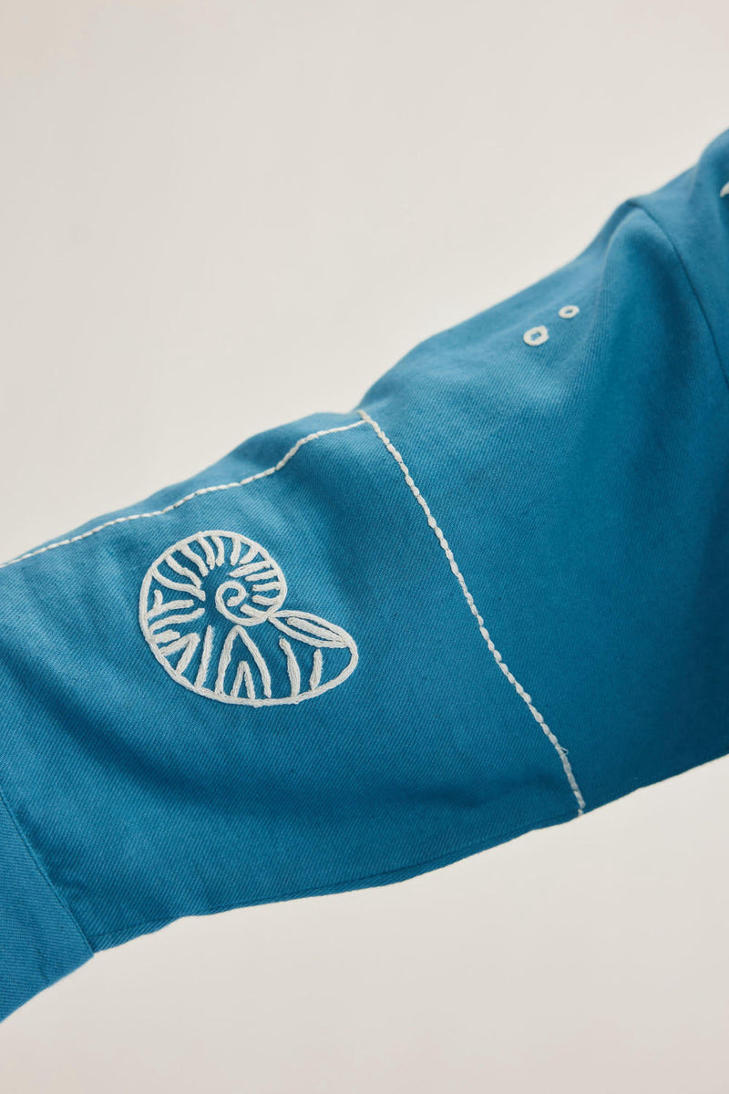 Meet Me By The Sea Handwoven Twill Shirt twill by SUI in blue color for women Worldwide
