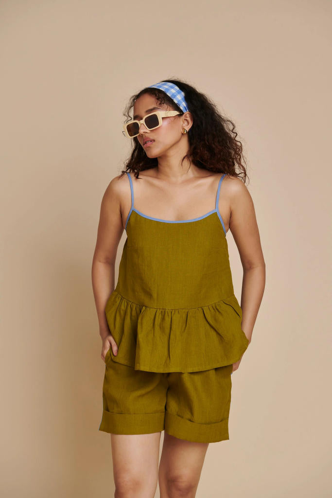 Mehendi Linen Beach Set linen by Saphed in green color for women Worldwide