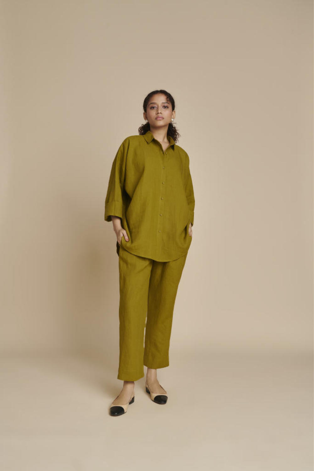 Mehendi Linen Oversized Flared Shirt