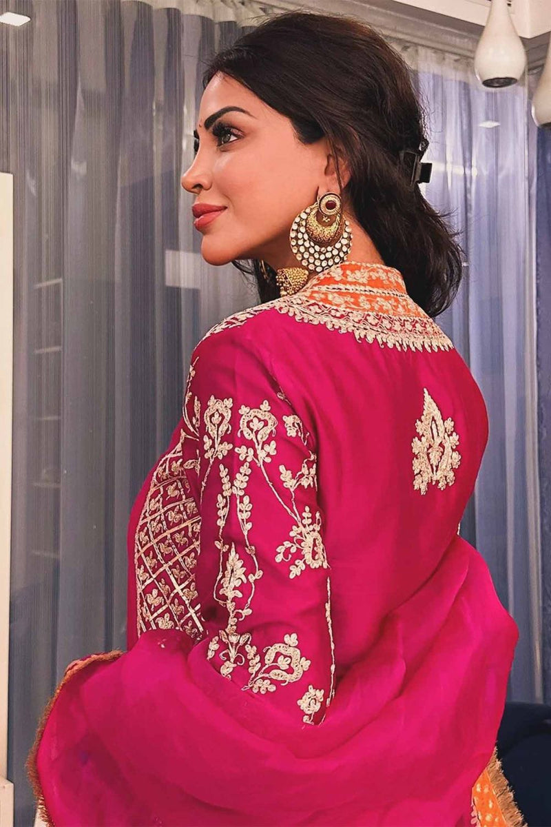 Mehnoor Straight kurta with dhoti-Hotpink silk by SHEETAL BATRA in pink color for women Worldwide