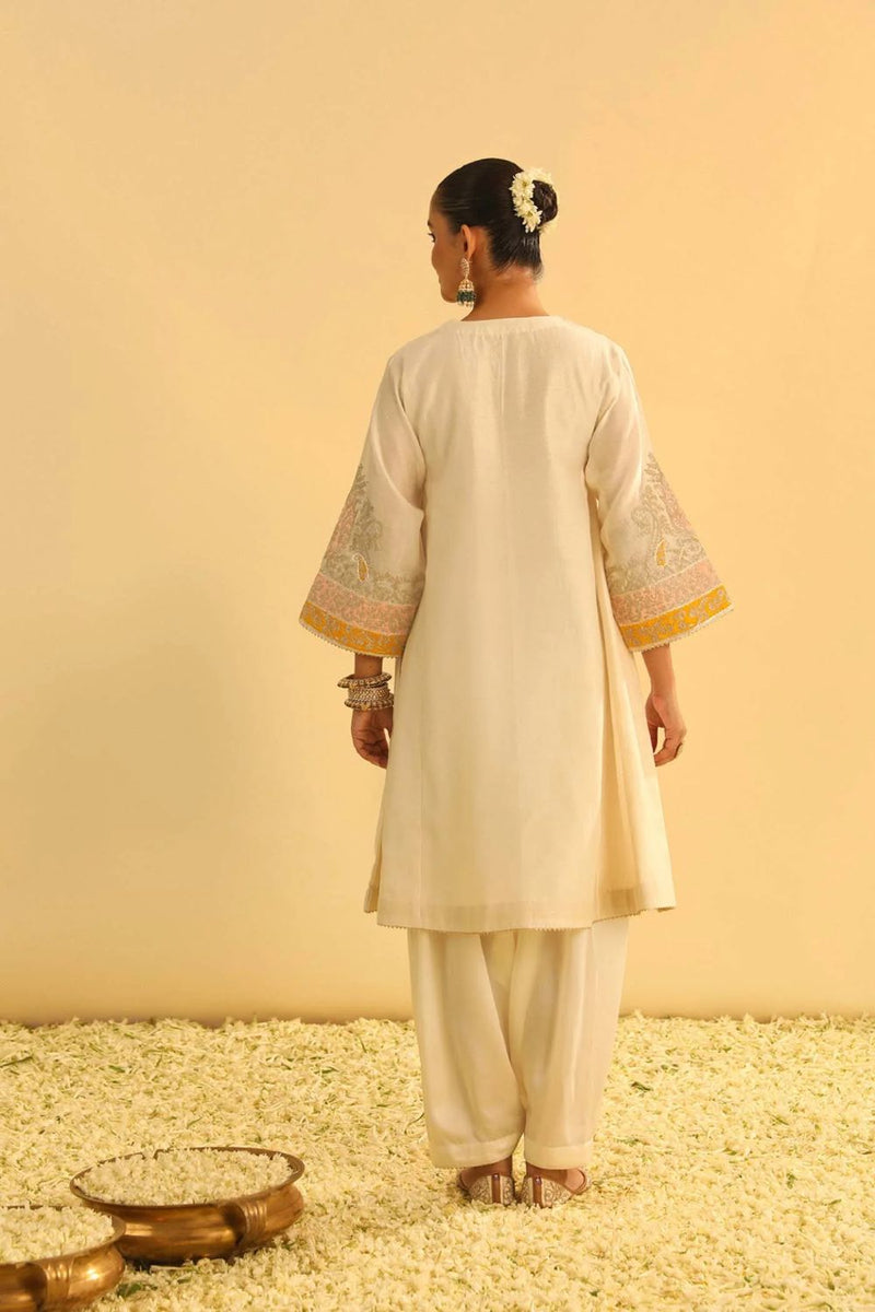Mehrish Chauga with Salwar-Daisy ivory silk by SHEETAL BATRA in ivory color for women Worldwide