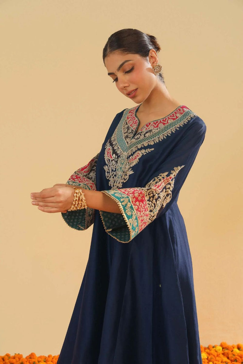 Mehrish Chauga with Salwar-Dark blue silk by SHEETAL BATRA in blue color for women Worldwide