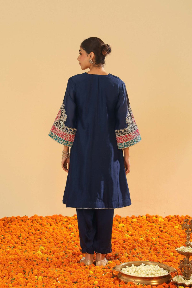 Mehrish Chauga with Salwar-Dark blue silk by SHEETAL BATRA in blue color for women Worldwide