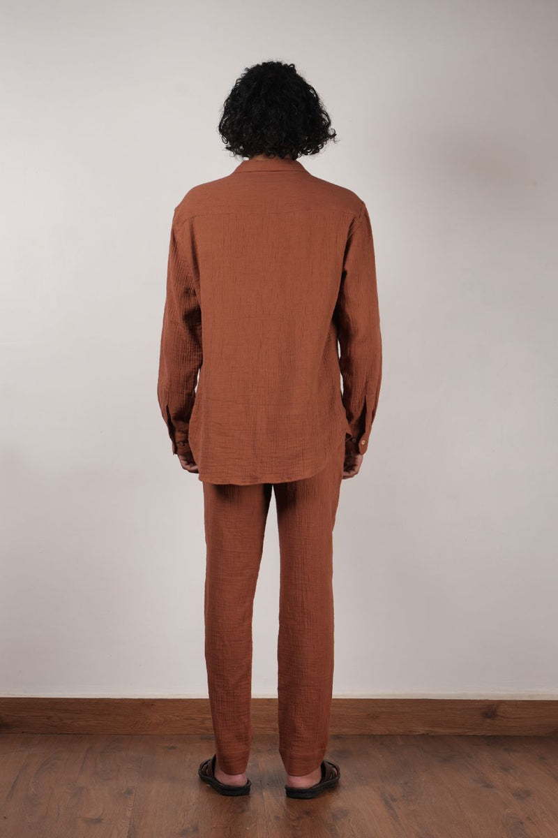 Men's Pocket Crush Cotton Brown Shirt