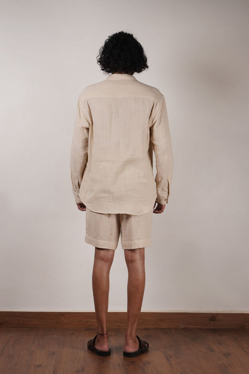 Men's Pocket Crush Cotton Cream Shirt