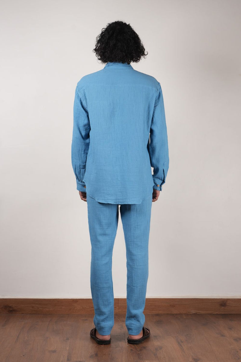 Men's Blue Crush Cotton Pocket Shirt & Pant Set (2 PCS)