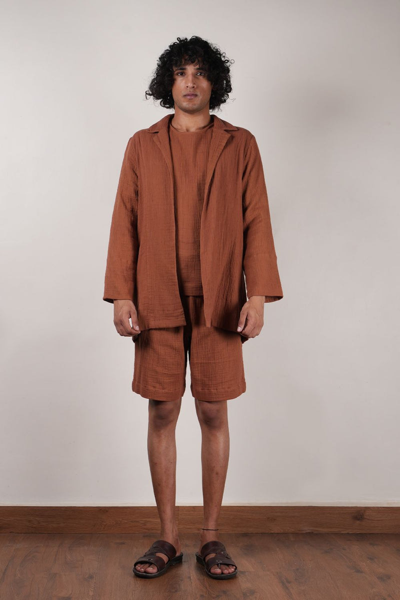 Men's Brown Crush T-Shirt, Shorts & Jacket Set (3 PCS)