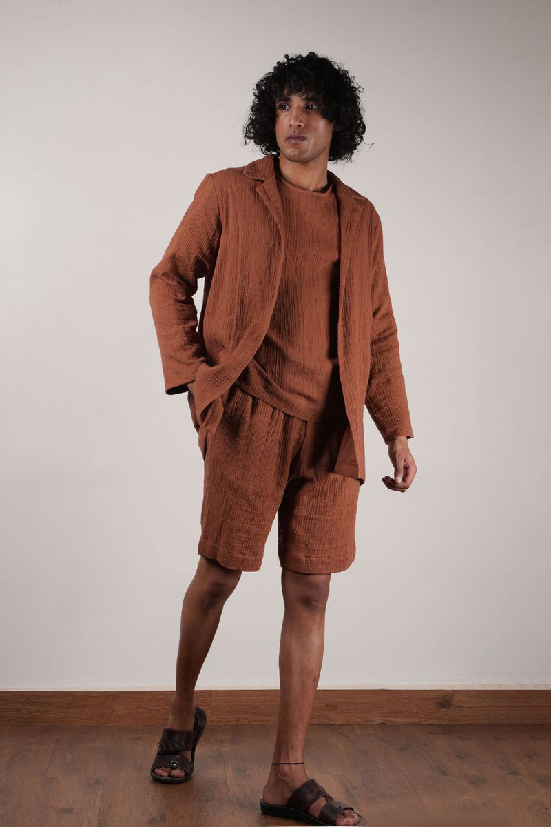 Men's Brown Crush T-Shirt, Shorts & Jacket Set (3 PCS)