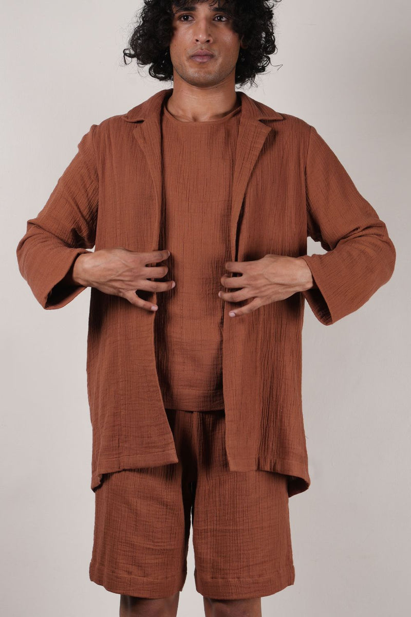 Men's Brown Crush T-Shirt, Shorts & Jacket Set (3 PCS)
