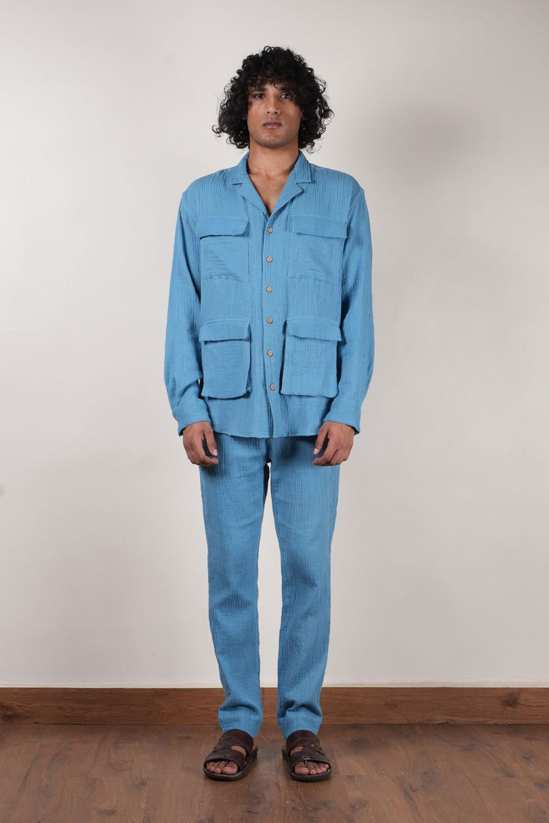 Men's Crush Cotton Blue Pants