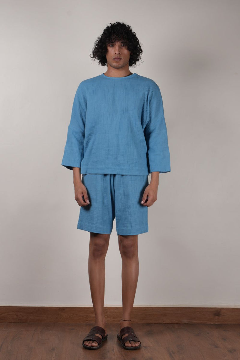 Men's Crush Cotton Blue T-shirt